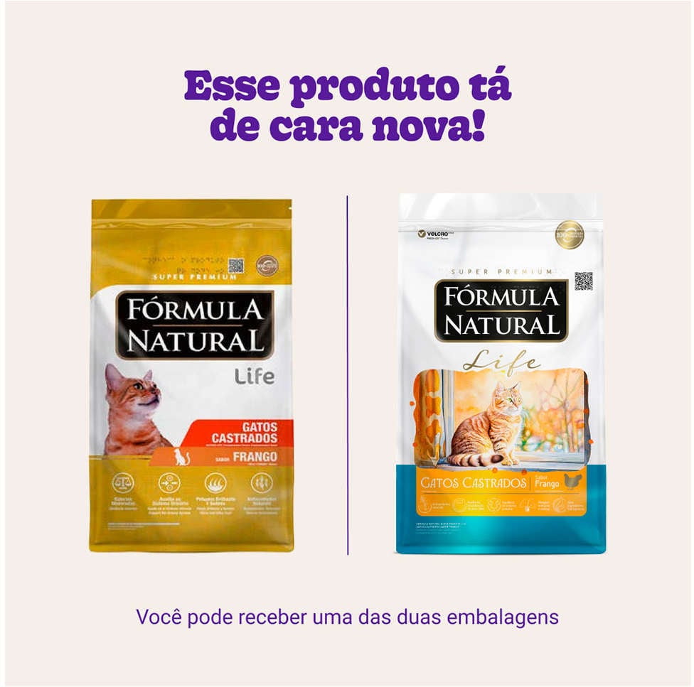 Ração Seca Fórmula Natural Life Sabor Frango para Gatos Adultos Castrados - 10,1Kg