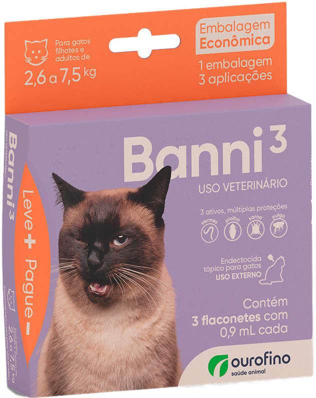 Antipulgas Banni 3 40 mg para Gatos de 2,6 a 7,5Kg - 3 Pipetas