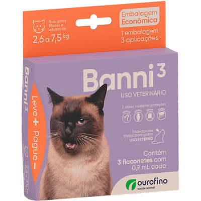Antipulgas Ourofino Banni 3 para Gatos de 2,6 a 7,5 Kg