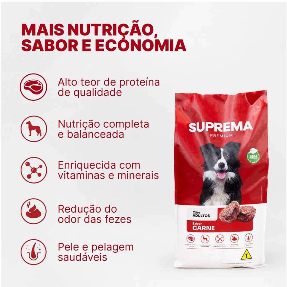 Ração Suprema Sabor Carne para Cães Adultos - 20Kg