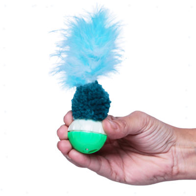 Brinquedo Kroco Bolinha Pelúcia com Penas Azul para Gatos