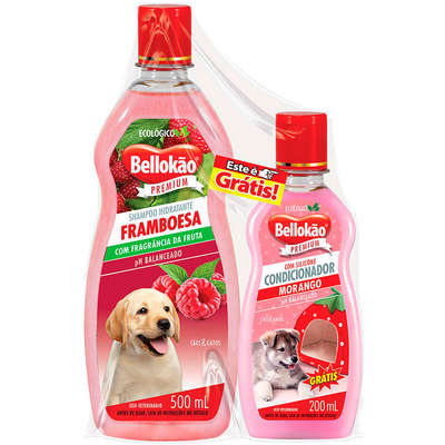 Kit Bellokão Shampoo Franboesa e Condicionador Morango para Cães e Gatos