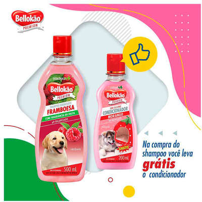 Kit Bellokão Shampoo Franboesa e Condicionador Morango para Cães e Gatos