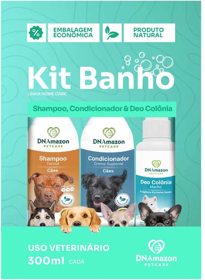 Kit Banho DNAmazon Petcare Shampoo, Condicionador e Deo Colônia Macho para Cães - KIT