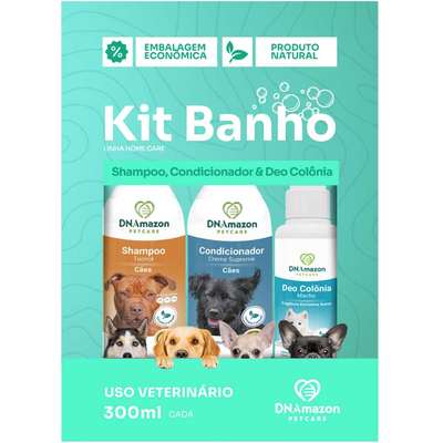 Kit Banho DNAmazon Petcare Shampoo, Condicionador e Deo Colônia Macho para Cães