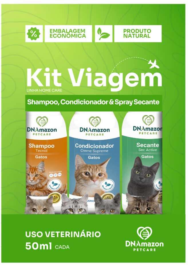 Kit Amostras DNAmazon Petcare Shampoo, Condicionador e Secante para Cães e Gatos - KIT