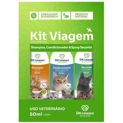Kit Amostras DNAmazon Petcare Shampoo, Condicionador e Secante para Cães e Gatos