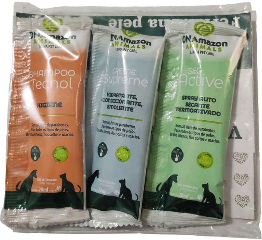 Kit Amostras DNAmazon Petcare Shampoo, Condicionador e Secante para Cães e Gatos - KIT