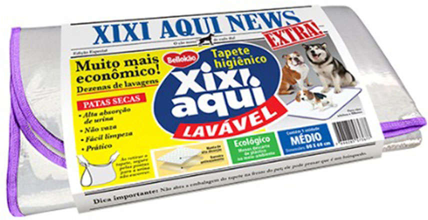 Tapete Higiênico Bellokão Lavável Xixi Aqui News para Cães -Tam. M