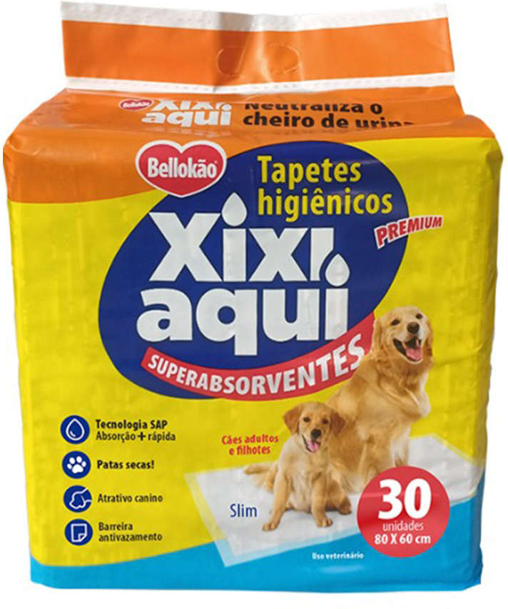 Tapete Higiênico Bellokão Xixi Aqui Super Absorvente 80x60 para Cães - 30 Unidades