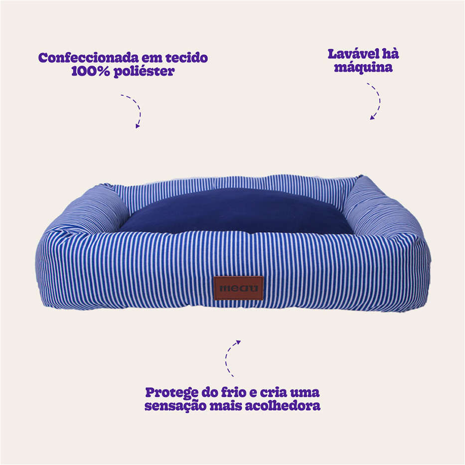 Cama Retangular Meau Listra Azul Marinho - Tam. M
