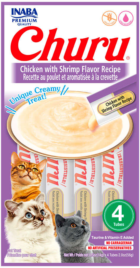 Petisco Churu para Gatos Sabor Camarão e Galinha - 1 Pacote (4 Unidades)