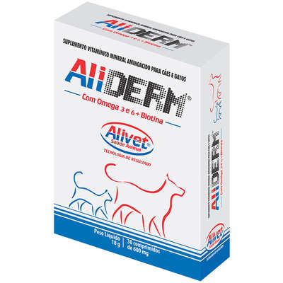 Suplemento Vitamínico Alivet Aliderm com Ômega 3 e Biotina para Cães e Gatos