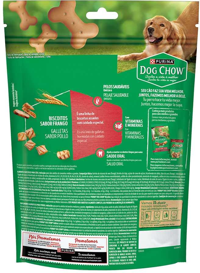 Biscoito Purina Dog Chow Extra Life para Cães Adultos Porte Médio e Grande Sabor Frango - 500 g