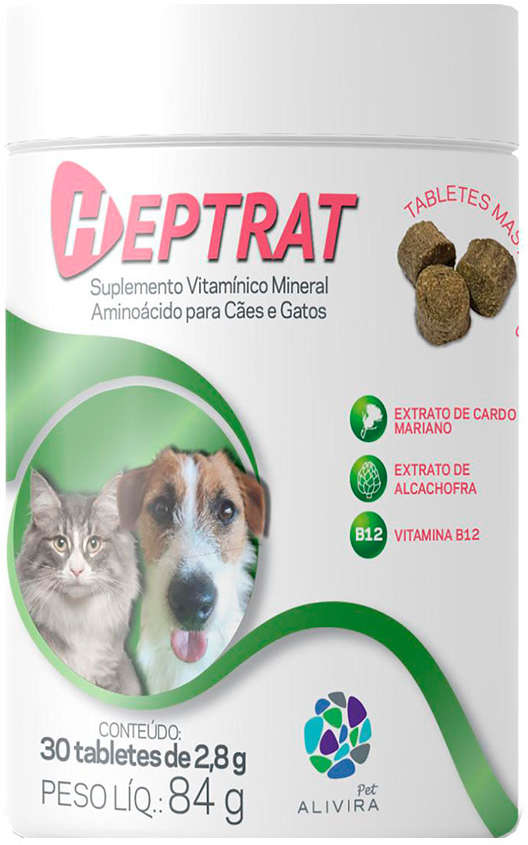 Suplemento Vitamínico Alivira Heptrat Mastigável para Cães e Gatos - 84 g