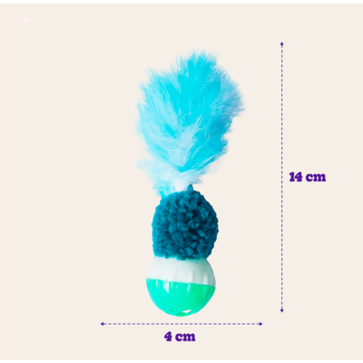 Brinquedo Kroco Bolinha Pelúcia com Penas Azul para Gatos