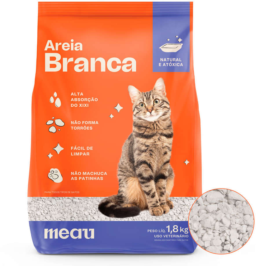 Areia Sanitária Branca Meau Grãos Minerais para Gatos - 1,8Kg