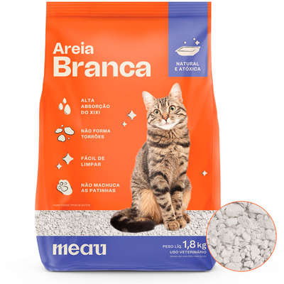 Areia Sanitária Branca Meau Grãos Minerais para Gatos