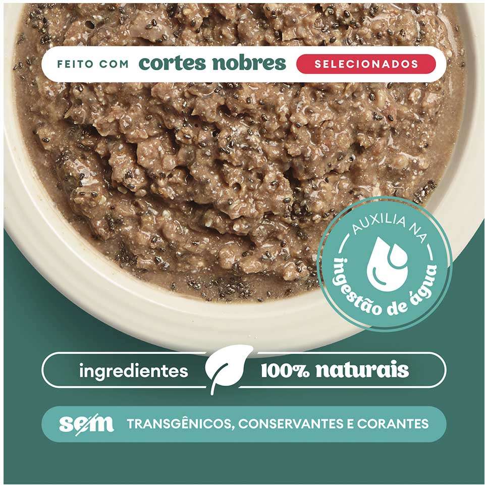 Ração Úmida Pet Delícia Sachê Natural Ragu de Carne com Chia para Gatos - 80 g