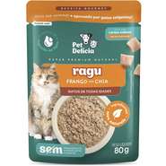 Ração Úmida Pet Delícia Sachê Natural Ragu de Frango com Chia para Gatos - 80 g