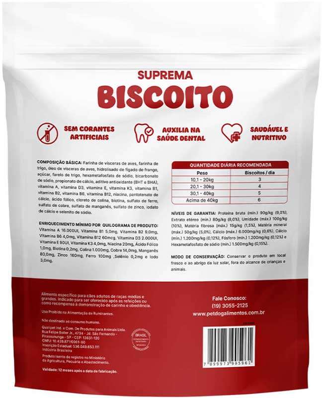 Biscoito Suprema para Cães Adultos Porte Médio e Grande - 1Kg