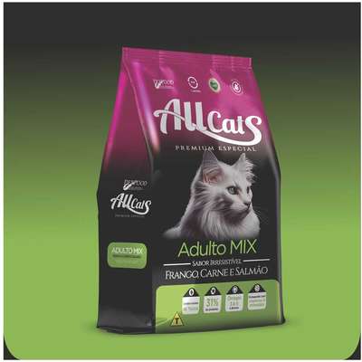 Ração Allcats Premium Adulto Mix Frango, Carne e Salmão