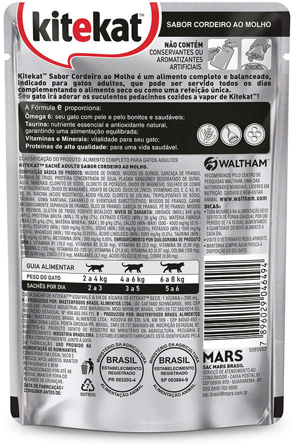Ração Úmida Kitekat Sachê Cordeiro ao Molho para Gatos Adultos - 70 g