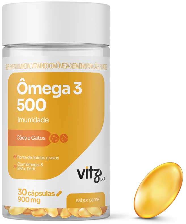 Suplemento Vitz Pet Ômega 3 500 Sabor Carne 900 mg para Cães e Gatos - 30 Cápsulas