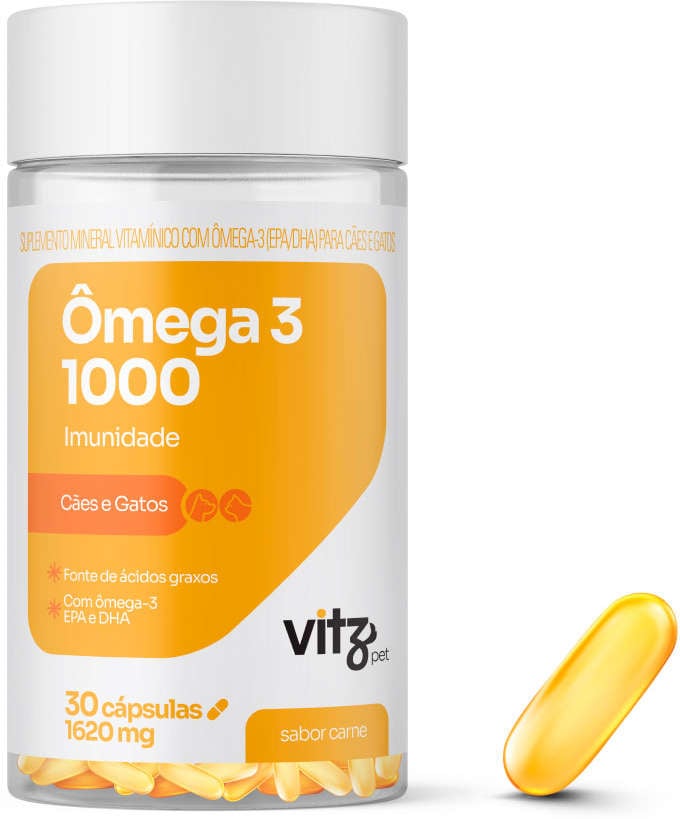 Suplemento Vitz Pet Ômega 3 1000 Sabor Carne 1620 mg para Cães e Gatos - 30 Cápsulas