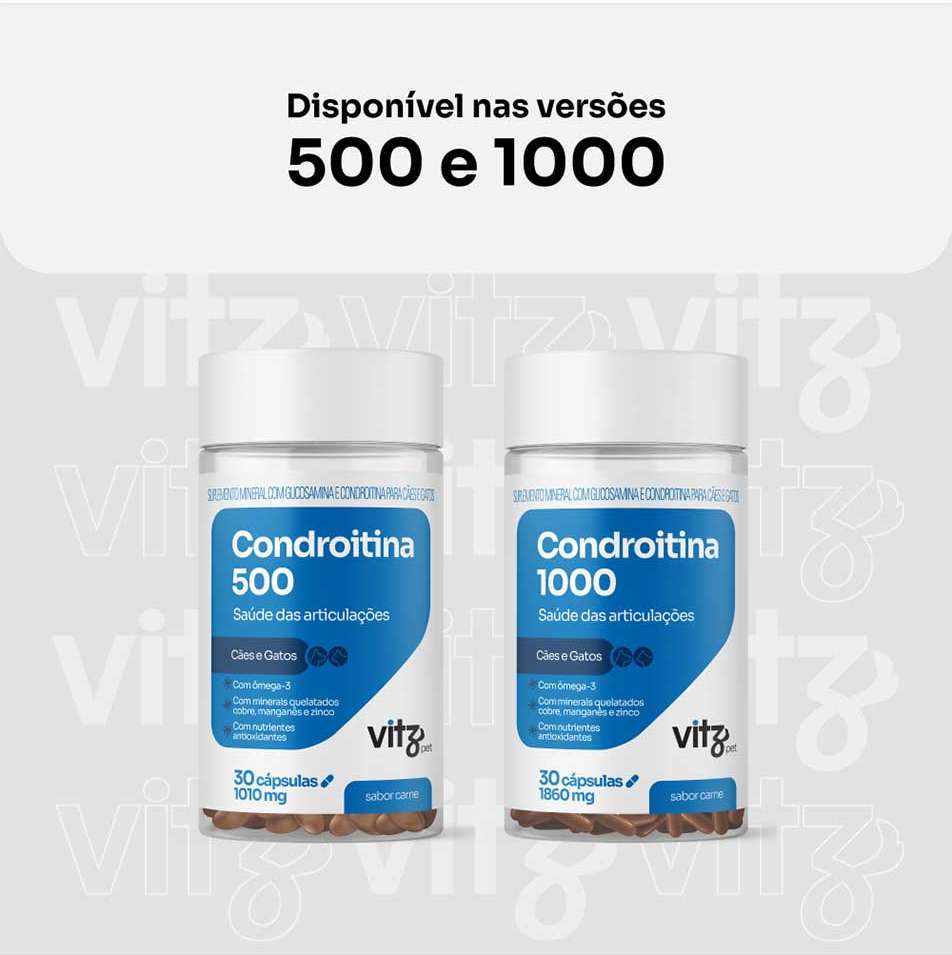 Suplemento Vitz Pet Condroitina 500 Sabor Carne 1010 mg para Cães e Gatos - 30 Cápsulas