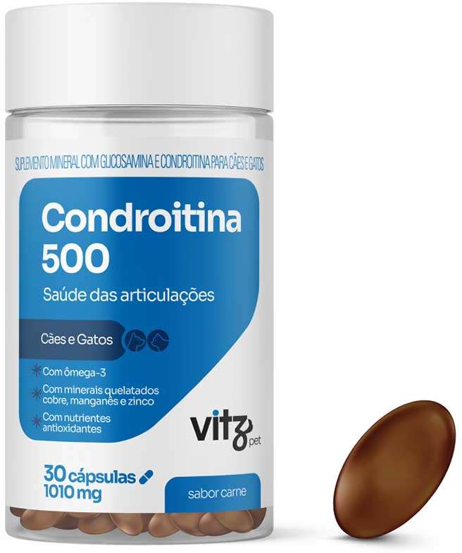 Suplemento Vitz Pet Condroitina 500 Sabor Carne 1010 mg para Cães e Gatos - 30 Cápsulas