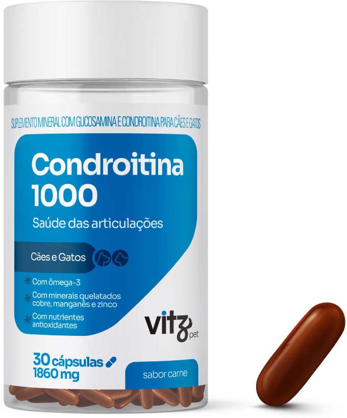 Suplemento Vitz Pet Condroitina 1000 Sabor Carne 1860 mg para Cães e Gatos - 30 Cápsulas