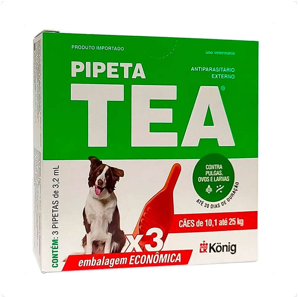 Antiparasitário Externo TEA Pipeta 10,1 a 25Kg 3,2 mL para Cães - 3 Pipetas