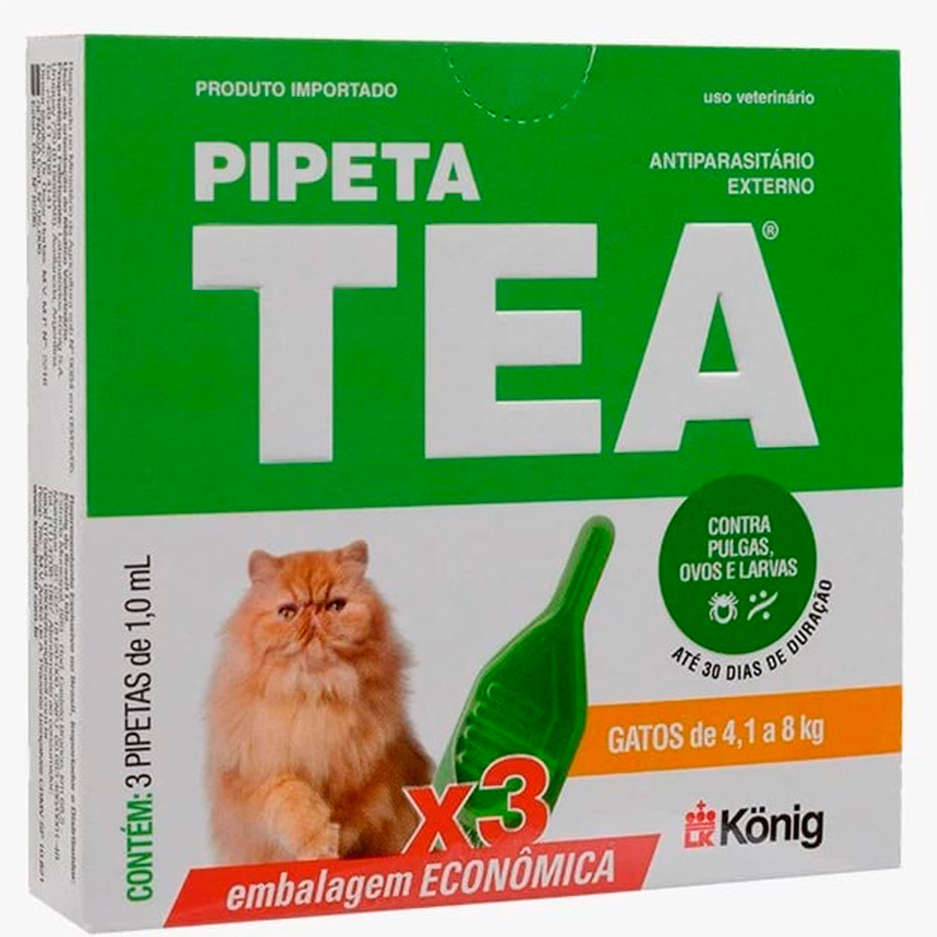 Antiparasitário Externo TEA Pipeta de 4,1 a 8Kg 1 mL para Gatos - 3 Pipetas