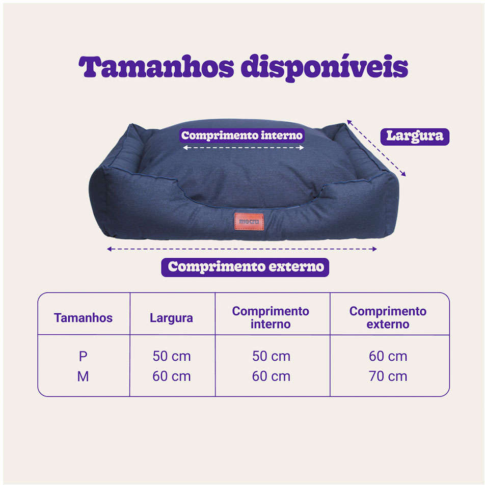 Cama Meau Retangular Impermeável Azul Marinho - Tam. P
