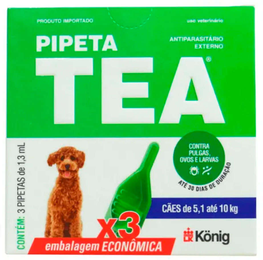 Antiparasitário Externo TEA Pipeta de 5,1 a 10Kg 1,3 mL para Cães - 3 Pipetas