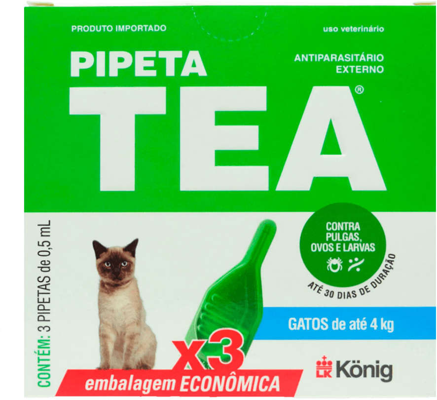 Antiparasitário Externo TEA Pipeta Até 4Kg 0,5 mL para Gatos - 3 Pipetas