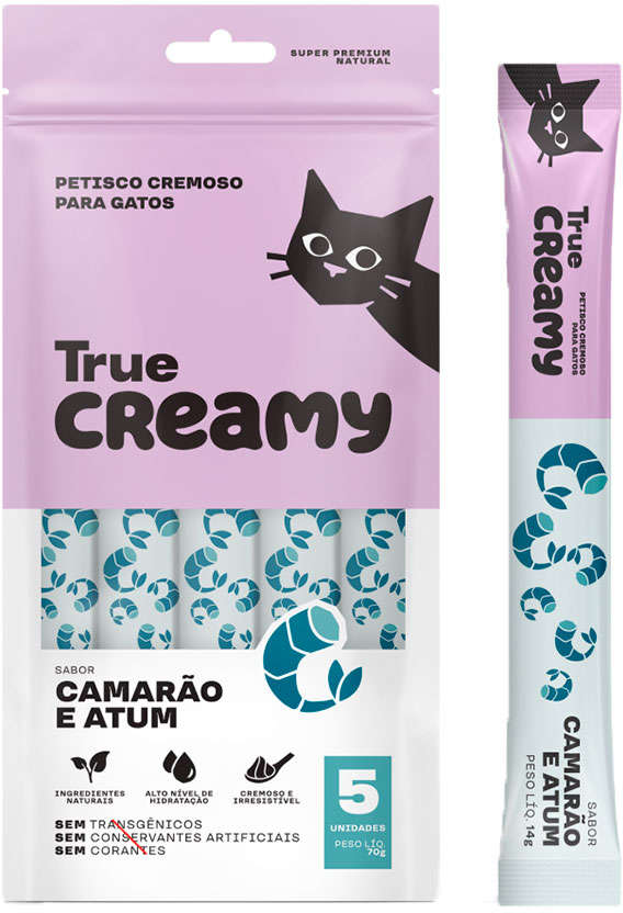 Petisco Cremoso True Creamy Sabor Camarão e Atum para Gatos - 1 Pacote (5 Unidades)