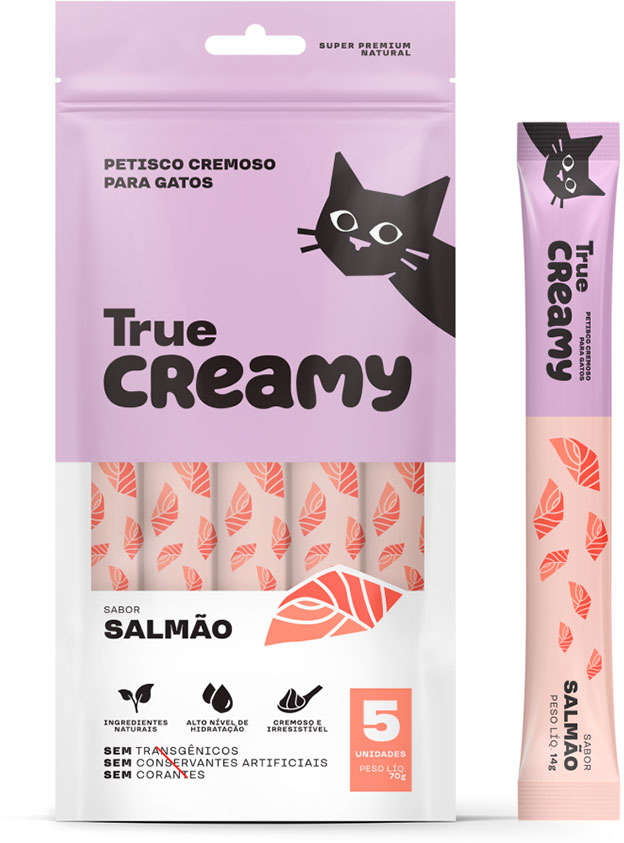 Petisco Cremoso True Creamy Sabor Salmão para Gatos - 1 Pacote (5 Unidades)