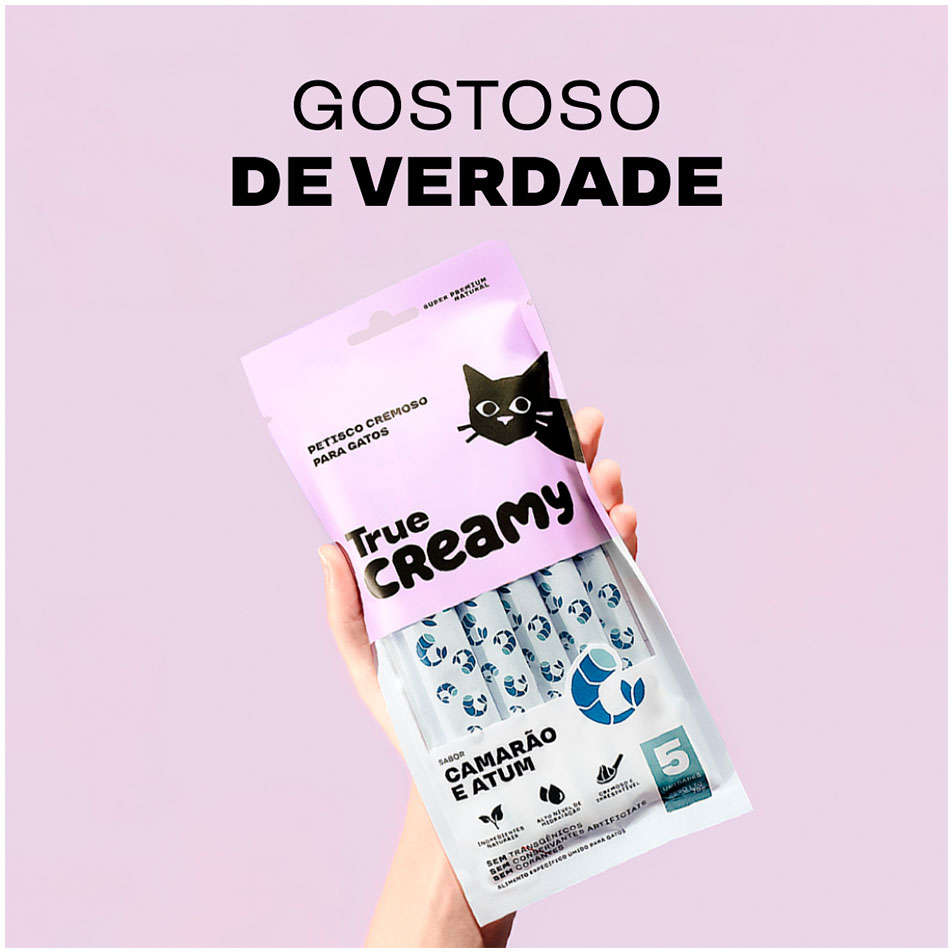 Petisco Cremoso True Creamy Sabor Camarão e Atum para Gatos - 1 Pacote (5 Unidades)