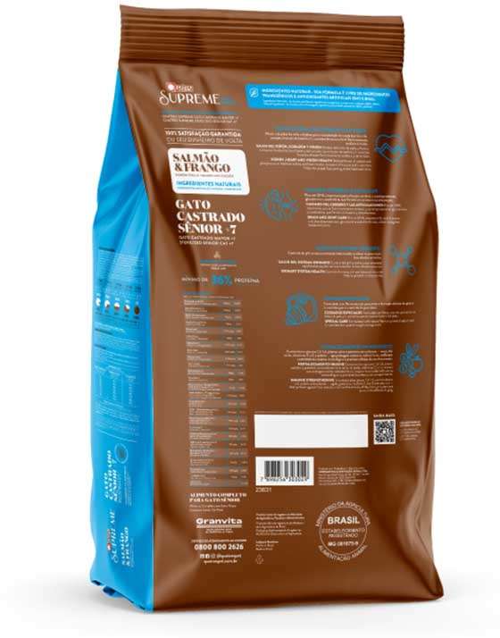 Ração Seca Quatree Supreme 7 + Salmão e Frango para Gatos idosos Castrados - 10,1Kg