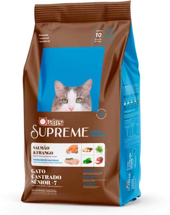 Ração Seca Quatree Supreme 7 + Salmão e Frango para Gatos idosos Castrados - 10,1Kg