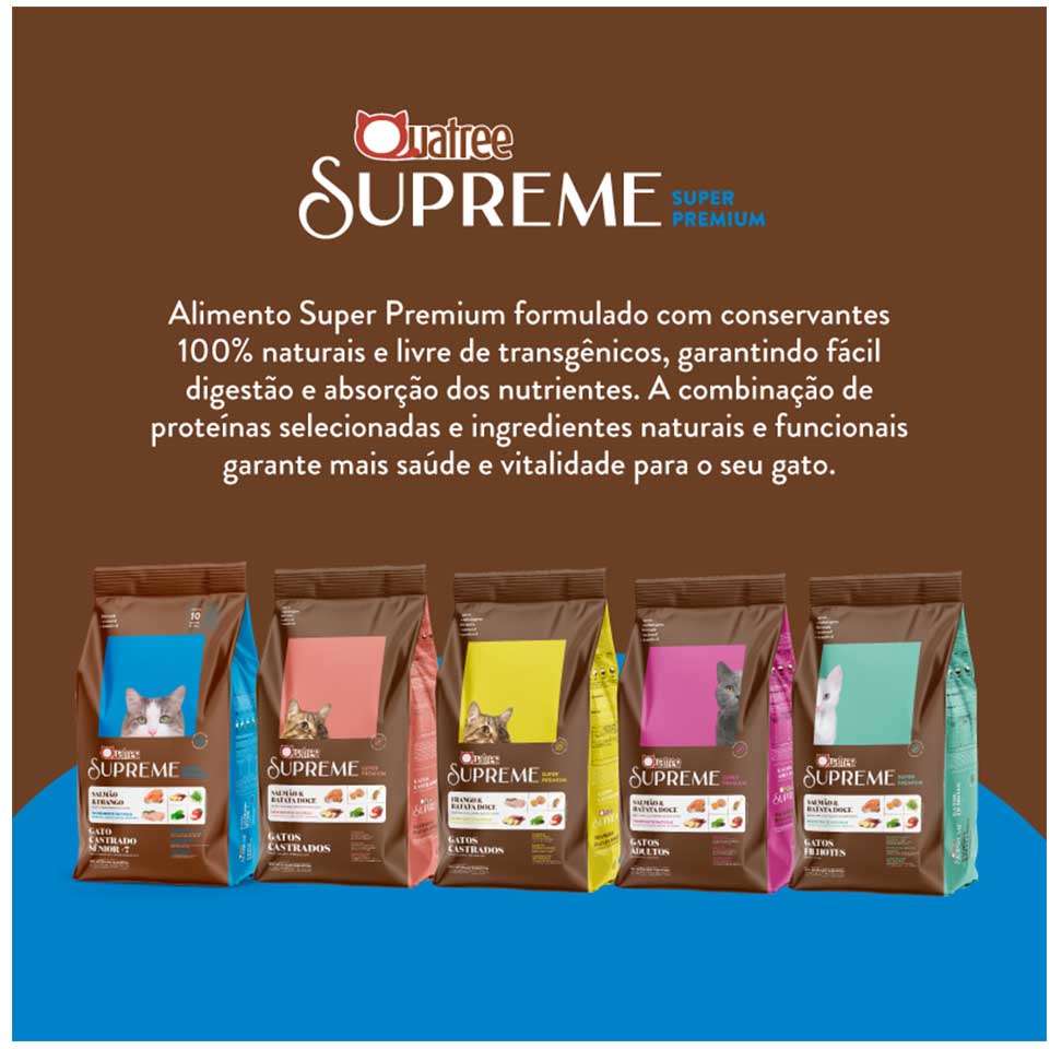 Ração Seca Quatree Supreme 7 + Salmão e Frango para Gatos idosos Castrados - 10,1Kg