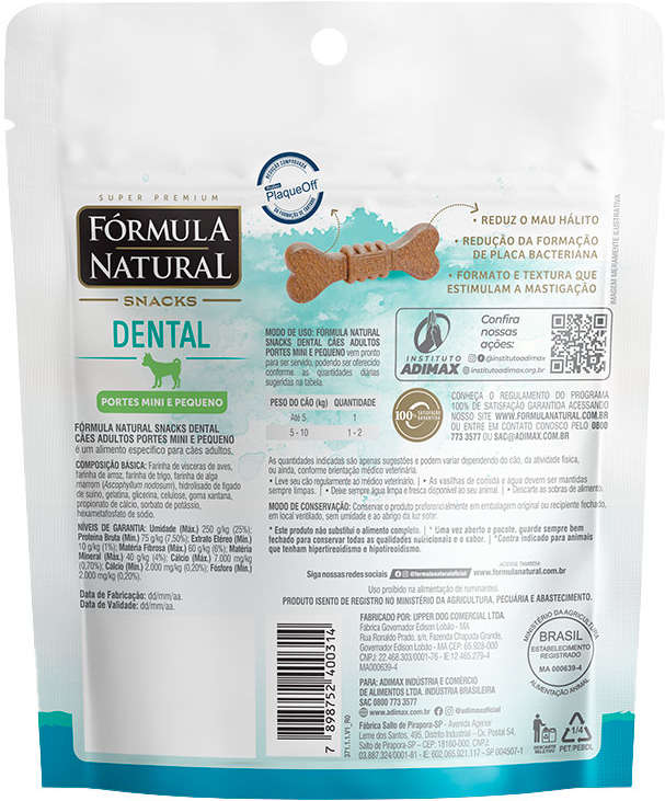 Snack Formula Natural Dental para Cães Porte Mini e Pequeno - 100 g
