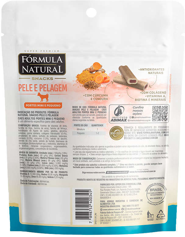Snack Formula Natural Pele e Pelagem para Cães Porte Mini e Pequeno - 120 g