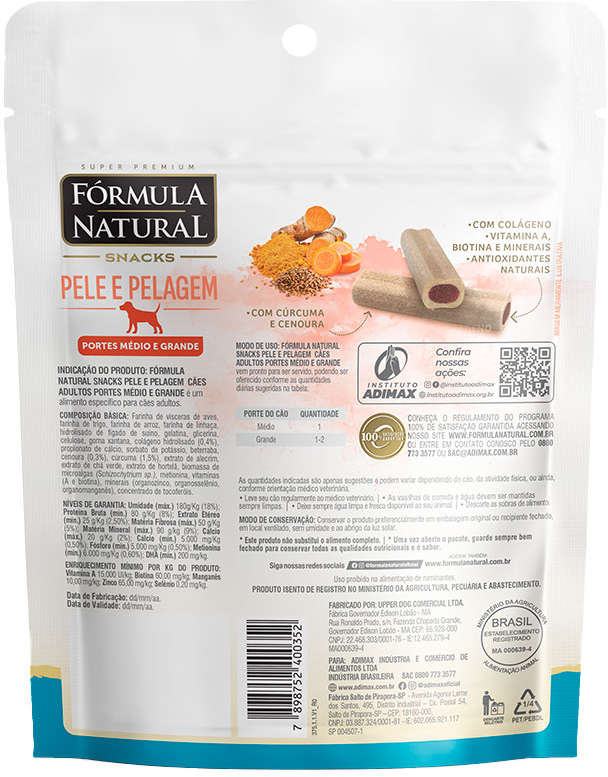 Snack Formula Natural Pele e Pelagem para Cães Porte Médio e Grande - 120 g