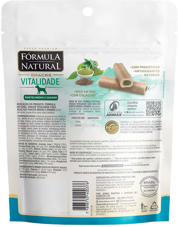 Snack Formula Natural Vitalidade para Cães Porte Médio e Grande - 120 g
