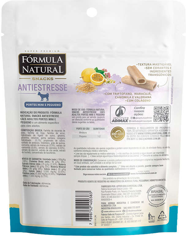 Snack Formula Natural Antiestresse para Cães Porte Mini e Pequeno - 120 g