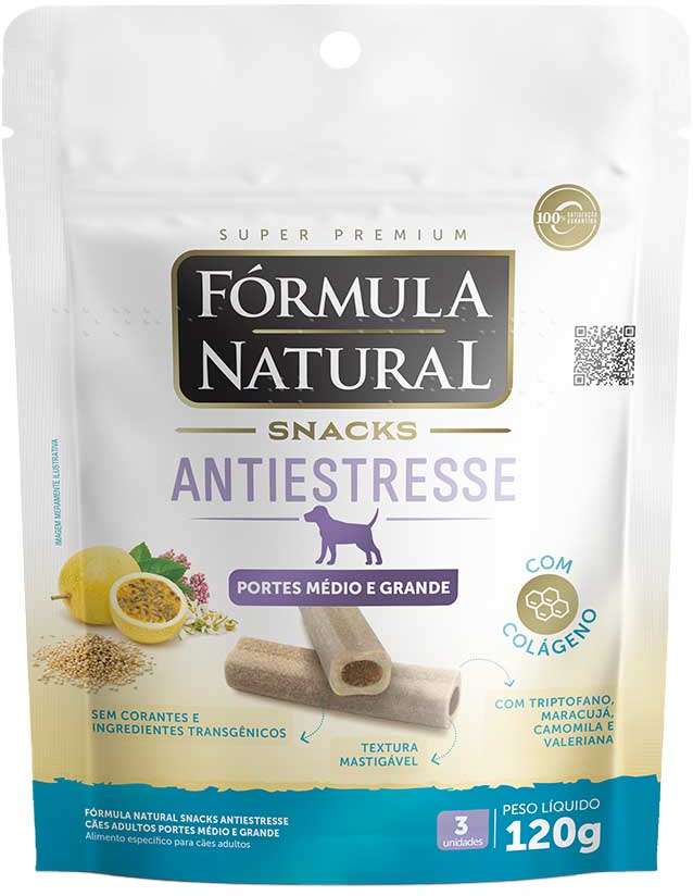 Snack Formula Natural Antiestresse para Cães Porte Médio e Grande - 120 g