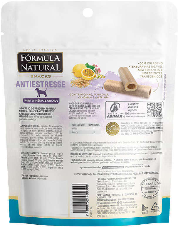Snack Formula Natural Antiestresse para Cães Porte Médio e Grande - 120 g